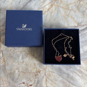 Swarovski Gold Necklace with Ruby Heart Charm